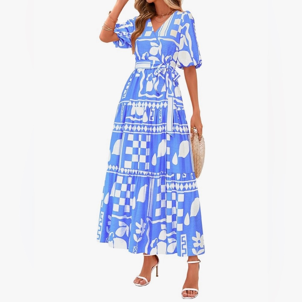 PRETTYGARDEN Women's Summer Maxi Dress - Blue and White- XL- NWOT